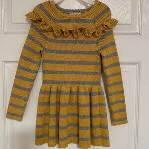 Girls Striped Ruffle Long Sleeve Sparkling Sweater Dress Size 4T